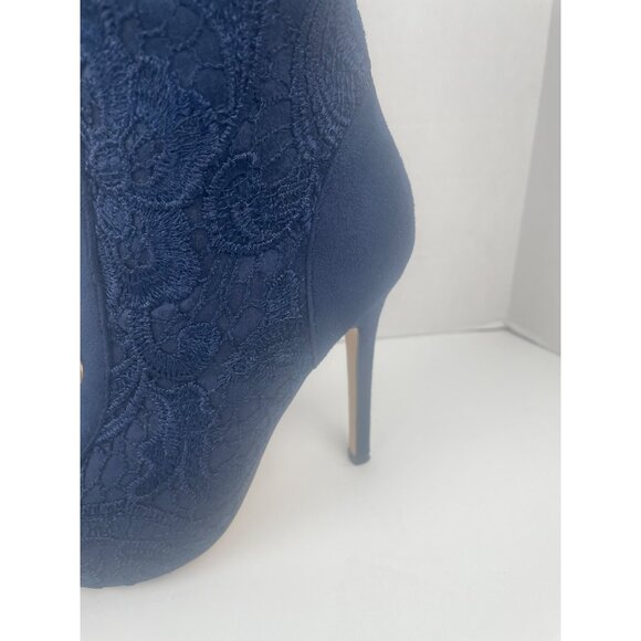 Knee-High Navy Blue Lace-Up High Boots Sz 7 Stiletto & Side Zipper Goth Witchy - Picture 10 of 16